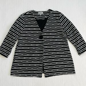 JM Collection Petite Blazer Cardigan Size P Large Black White Stripes 3/4 Sleeve
